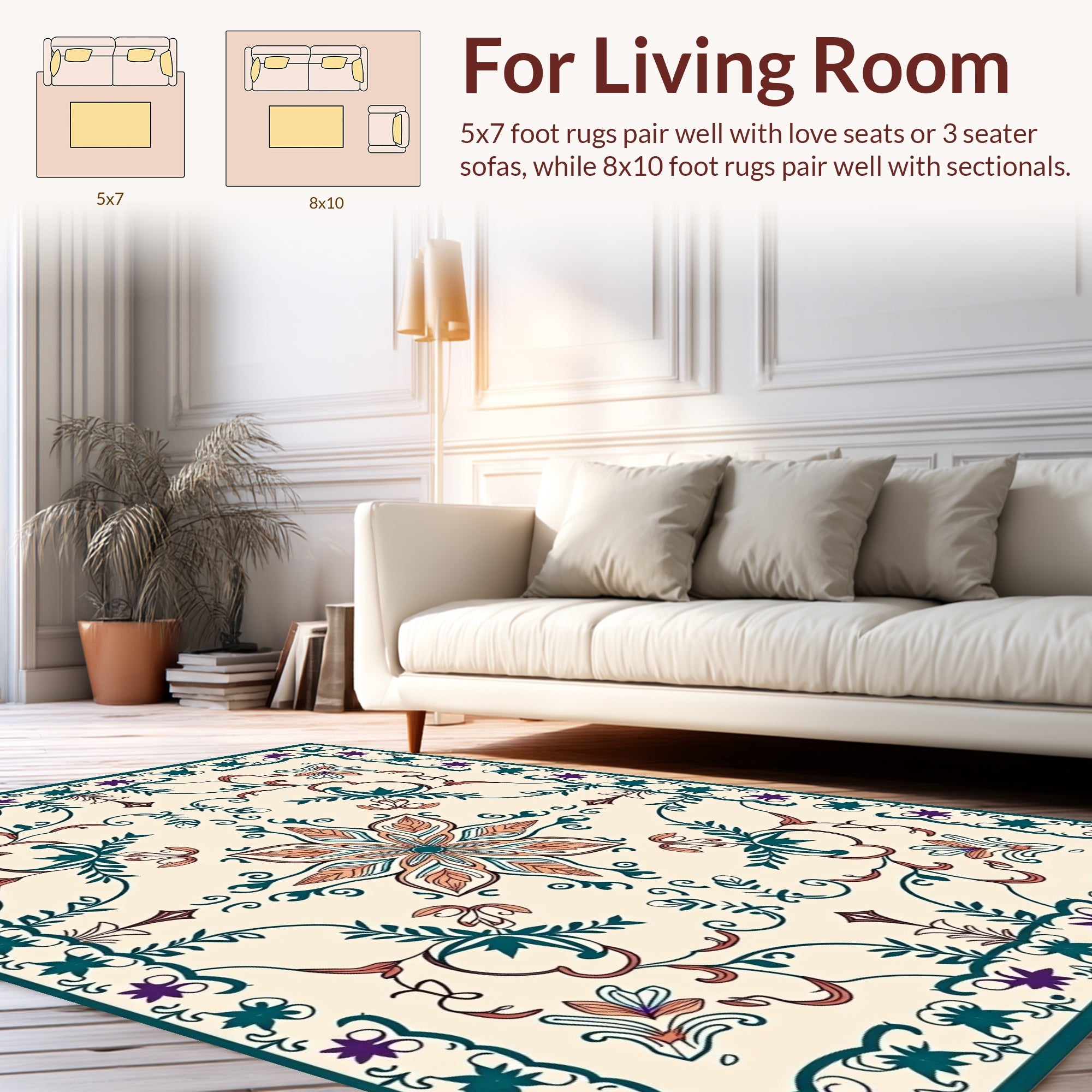 Floral Scrollwork Garden Inspired Design Rug