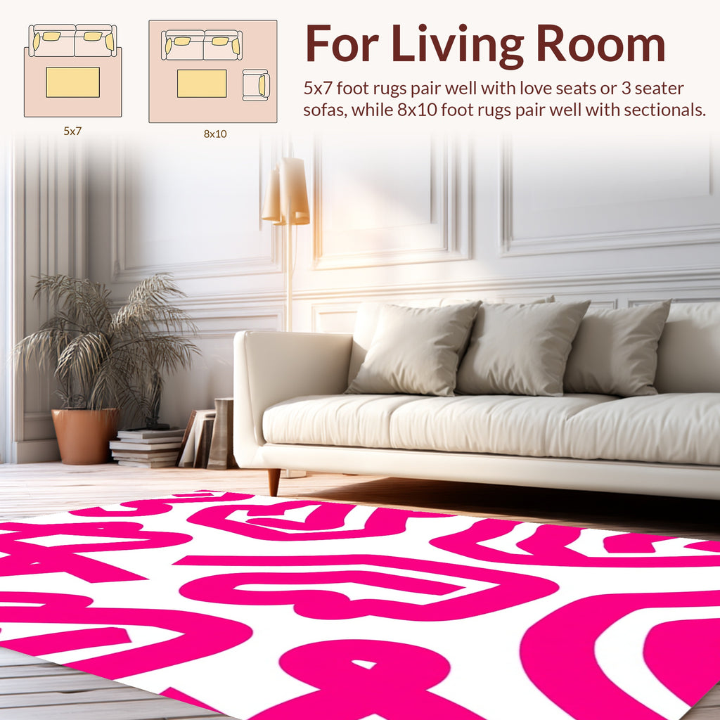 Abstract Pink White Curve Pattern Rug