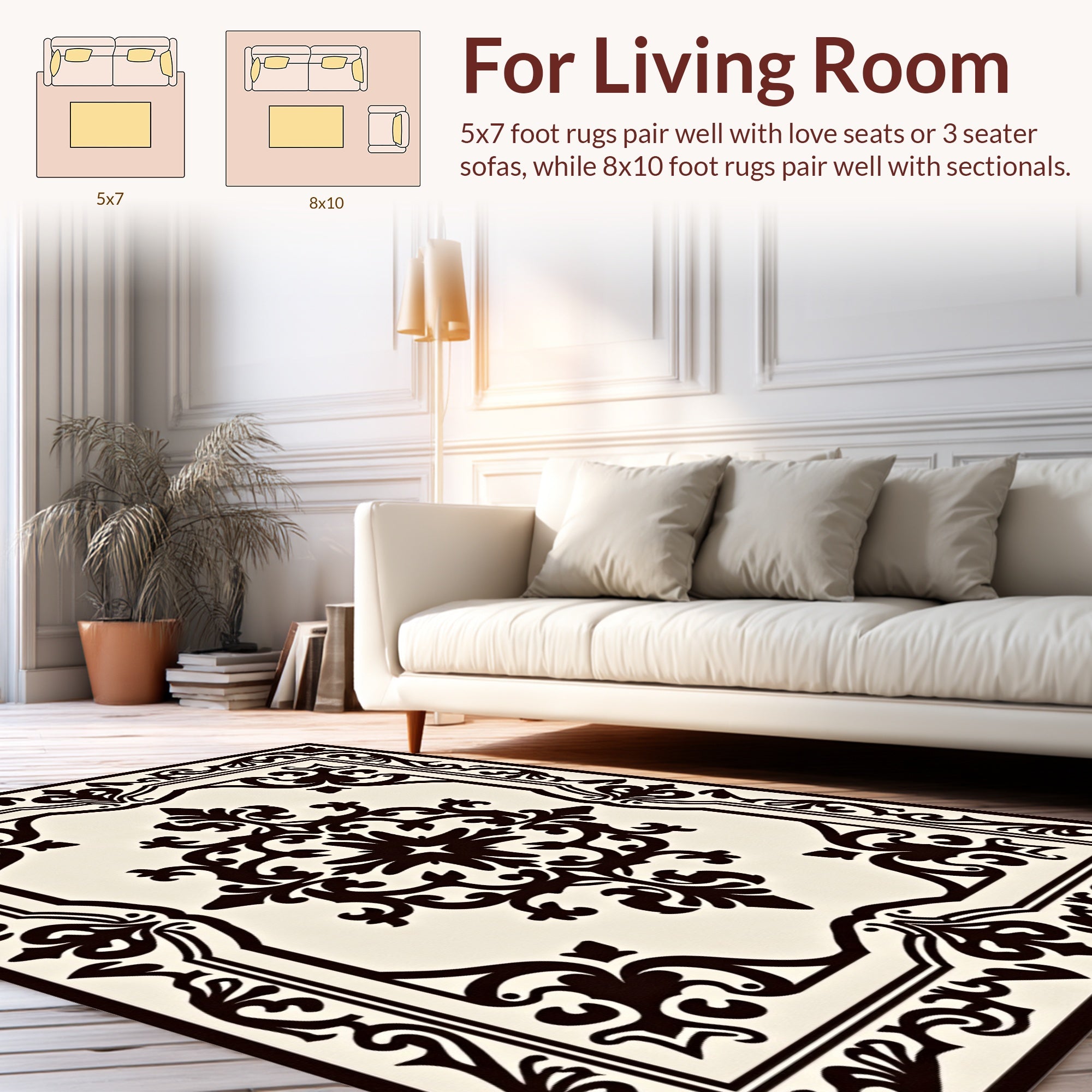 Classic Black Cream Ornamental Scroll Rug