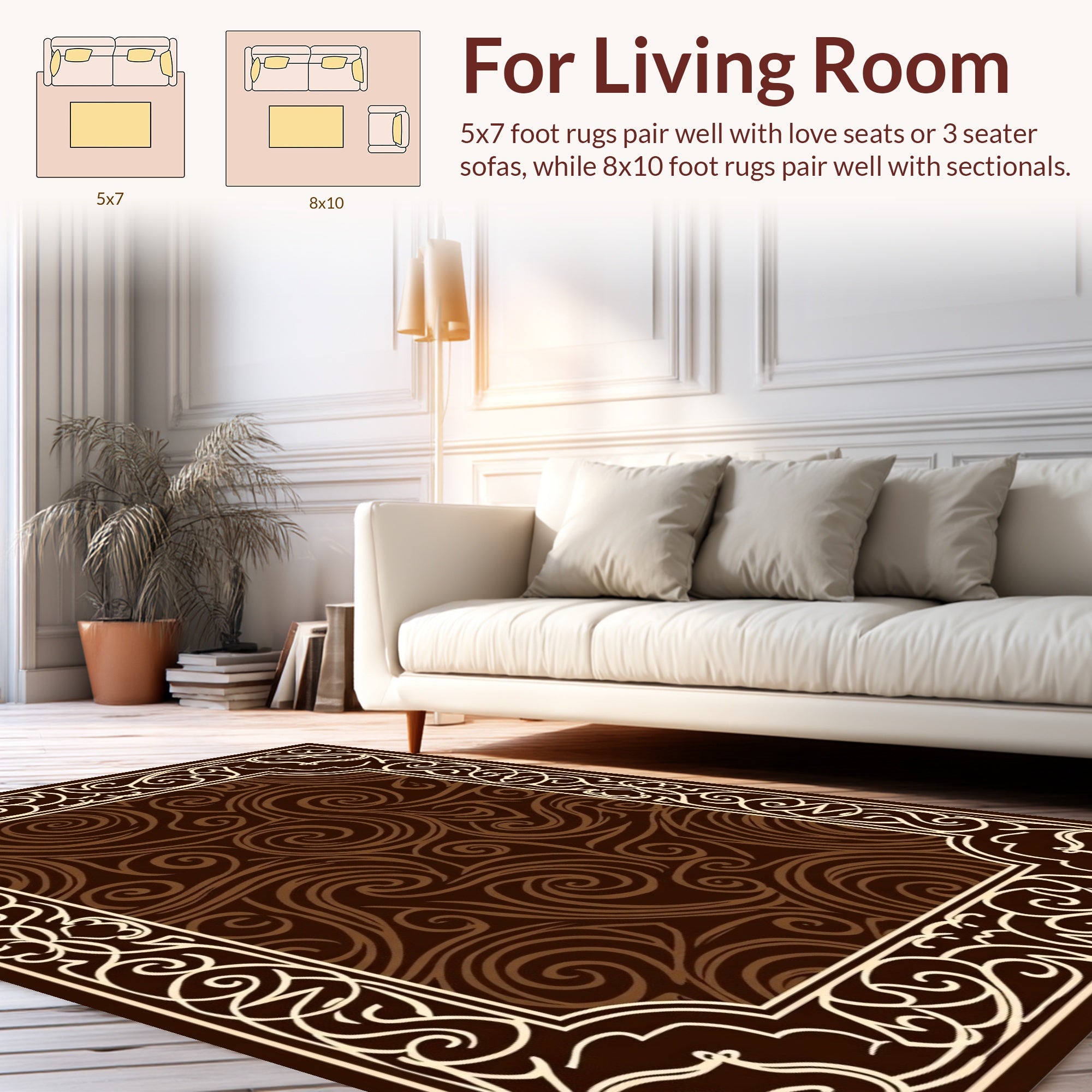 Brown Swirls Intricate Border Rug
