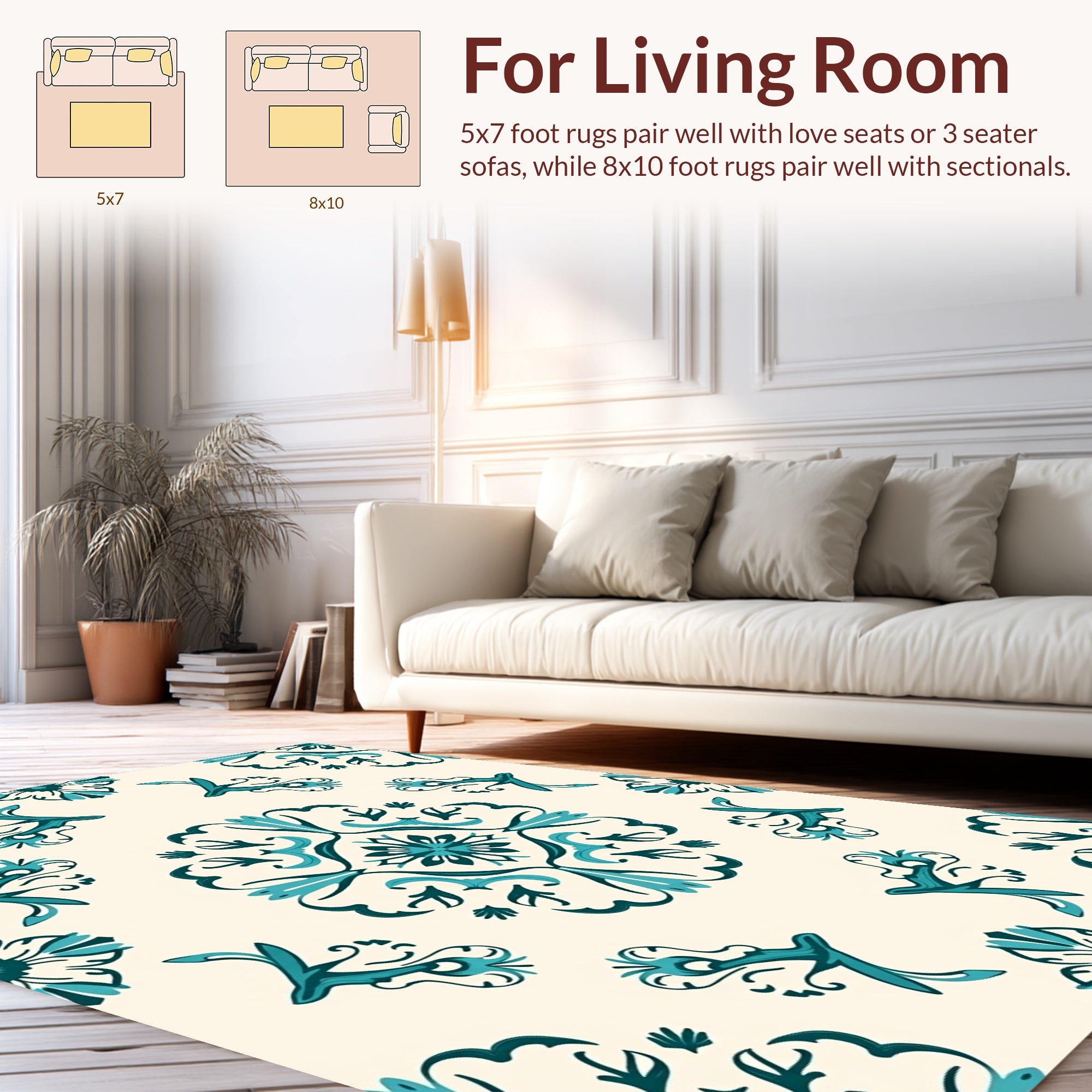 Teal And Cream Folk Art Pattern Rug