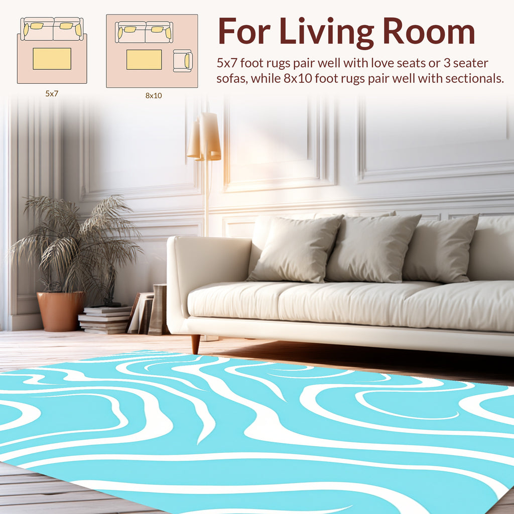 Aqua White Organic Swirl Pattern Rug