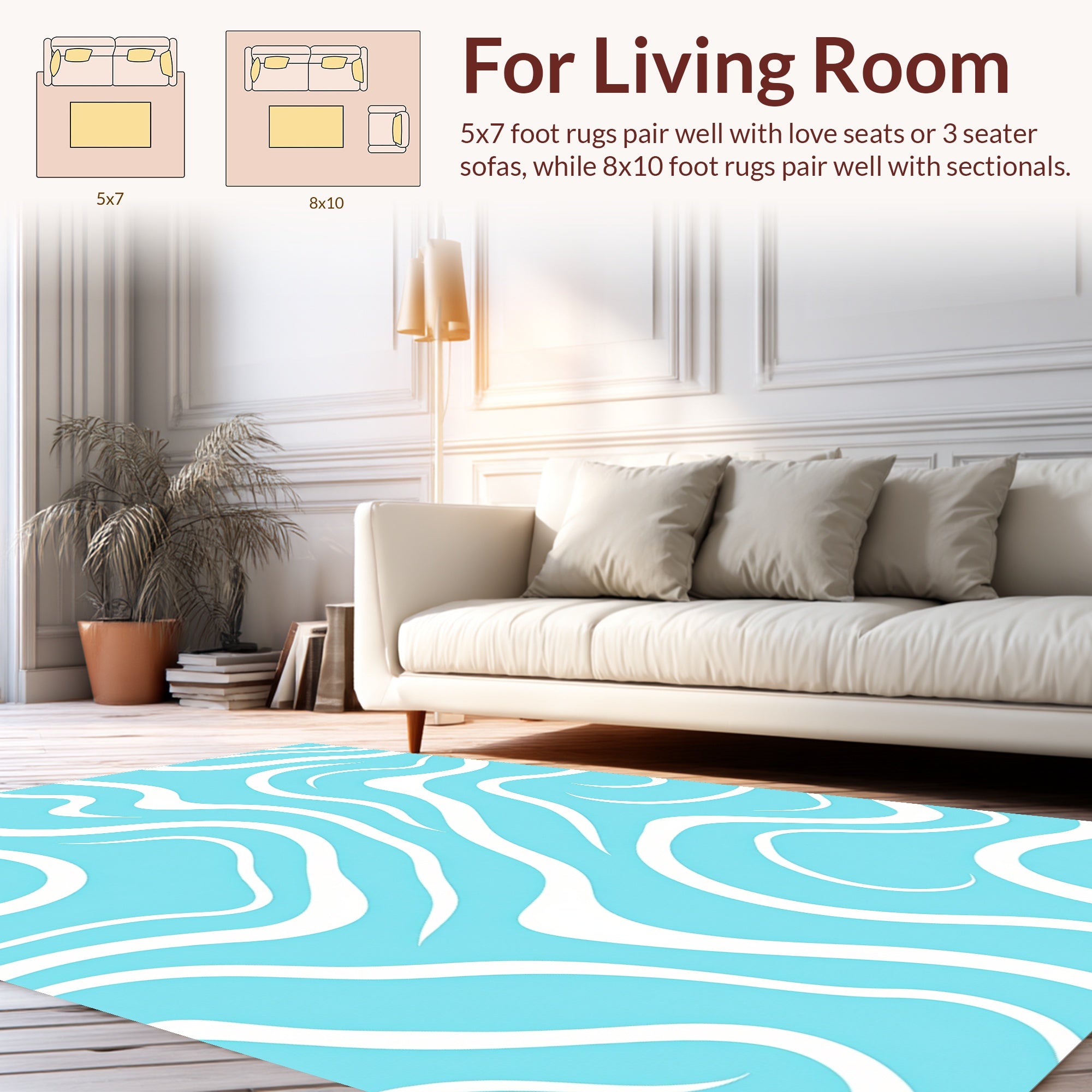 Aqua White Organic Swirl Pattern Rug