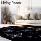 Light Blue Butterfly Meadow Illustration Rug