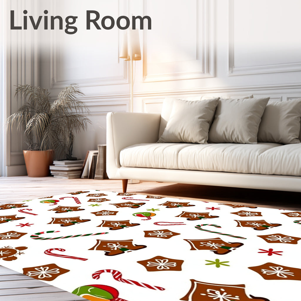 Christmas Gingerbread House Candy Cane Stars Rug