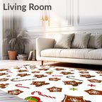 Christmas Gingerbread House Candy Cane Stars Rug