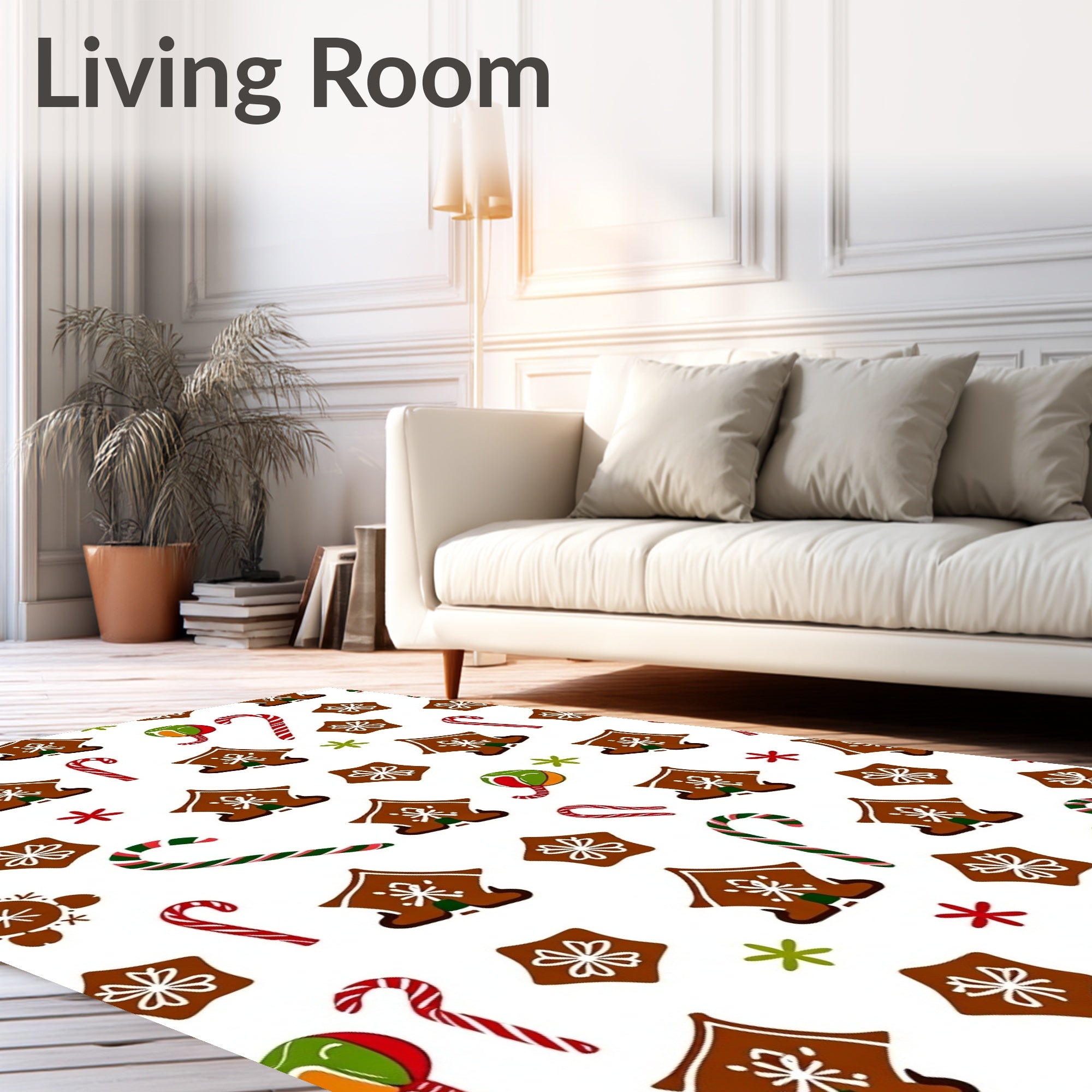 Christmas Gingerbread House Candy Cane Stars Rug