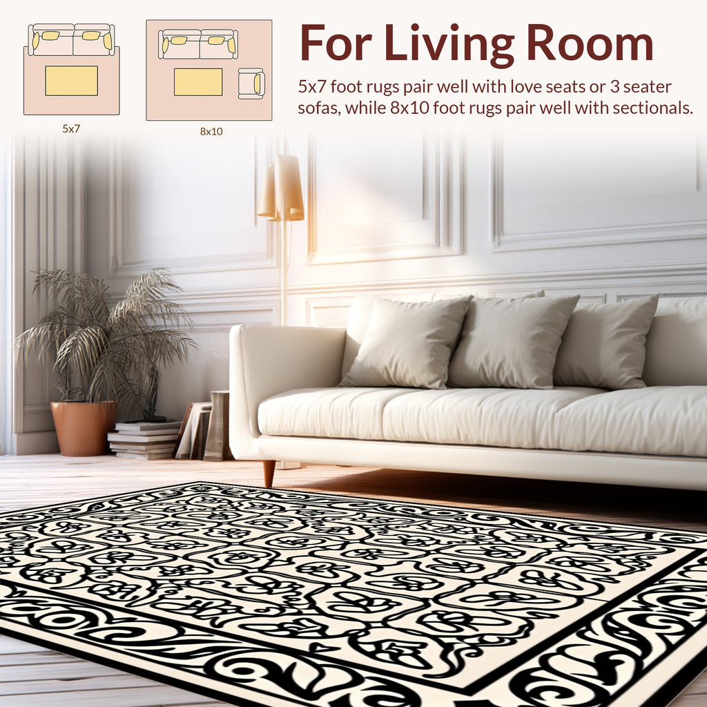 Ornate Floral Swirl Motif Rug