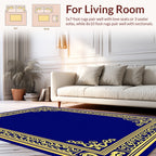 Ornate Golden Blue Border Design Rug