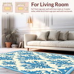 Elegant Blue Floral Damask Pattern Rug