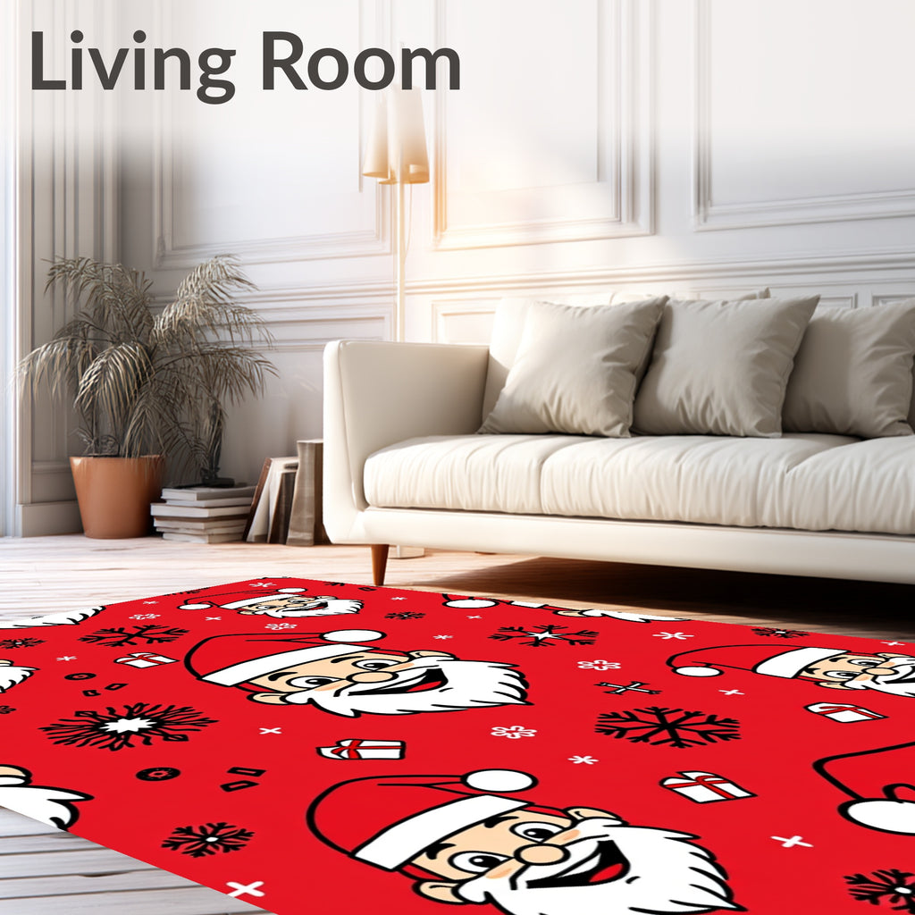 Cheerful Santa Claus Snowflakes Gift Red Rug
