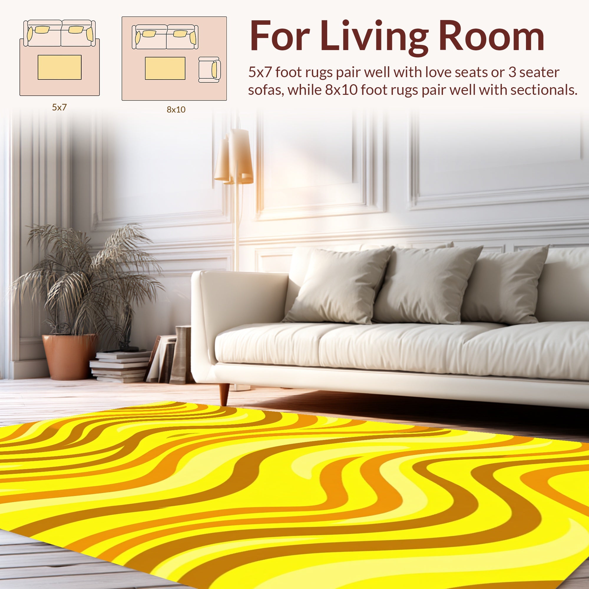 Golden Swirls Nature Inspired Design Rug
