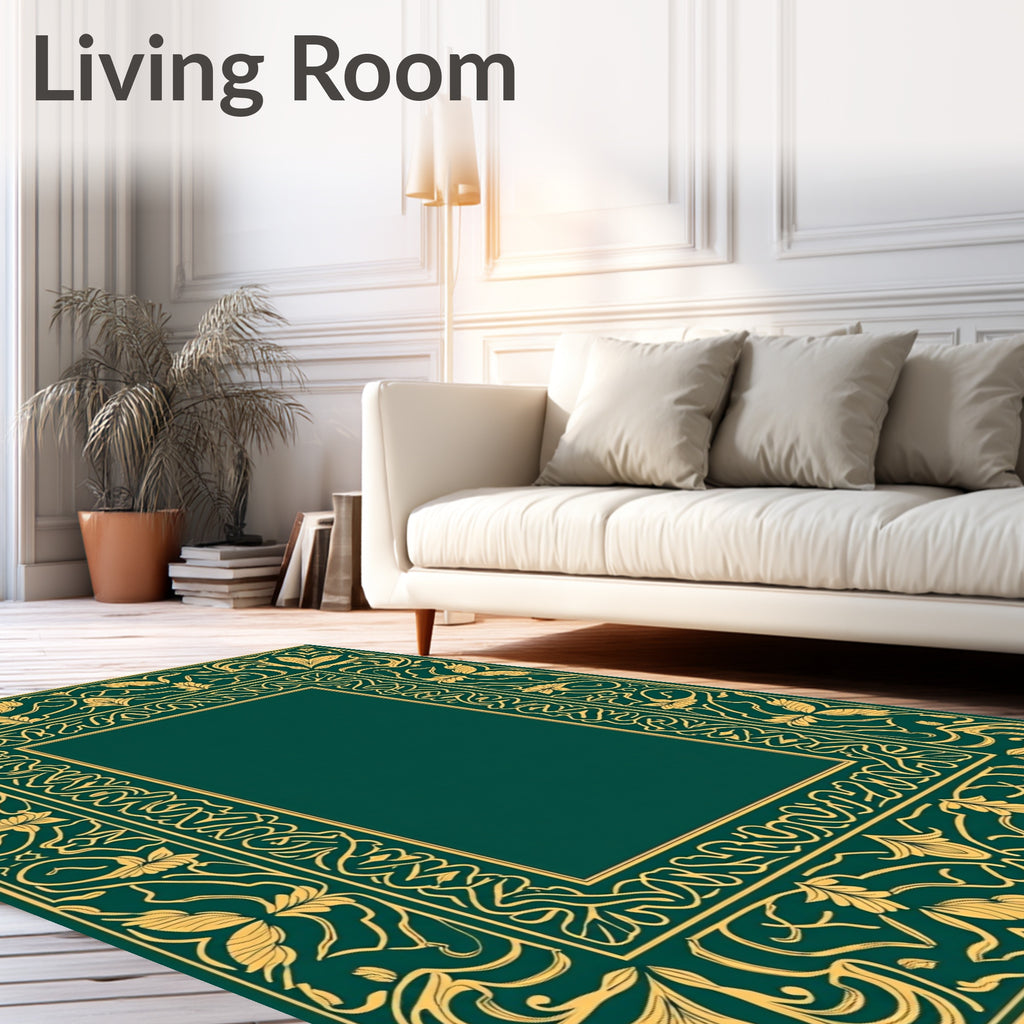 Elegant Gold Leaf Victorian Style Art Rug