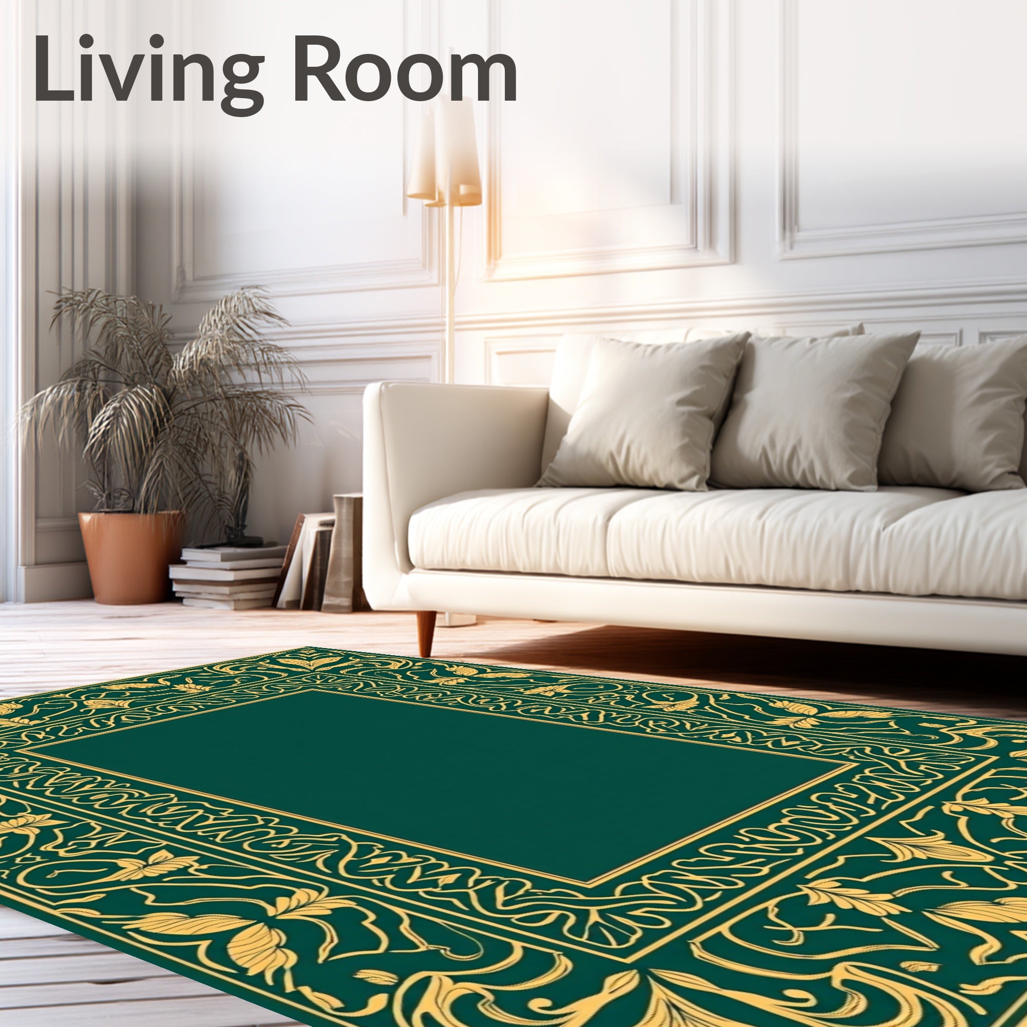 Elegant Gold Leaf Victorian Style Art Rug