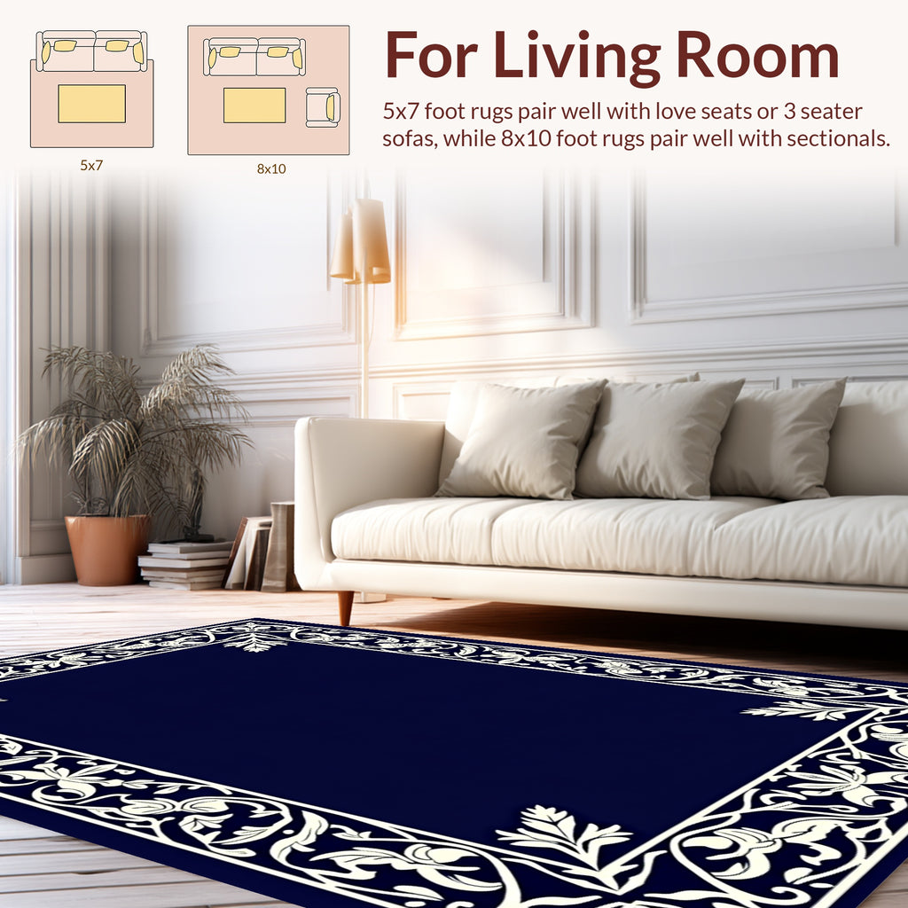 Ornate Cream Floral Border Design Rug