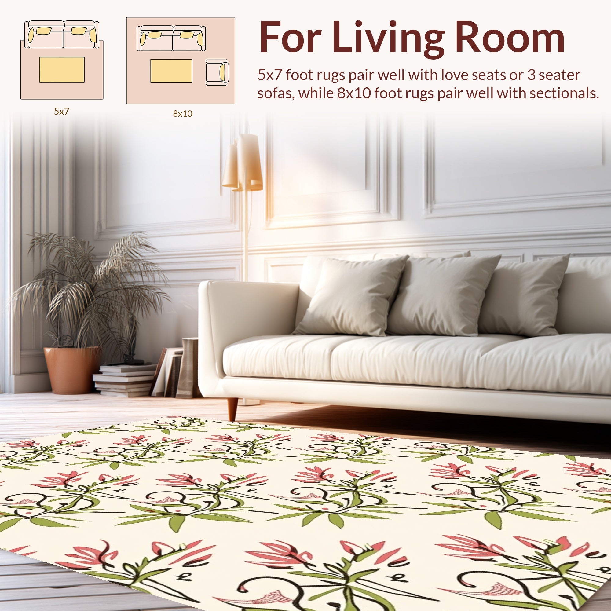 Whimsical Floral Leaf Swirl Design Rug