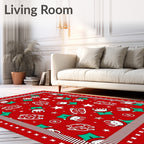Festive Red Cartoon Character Stars Rug