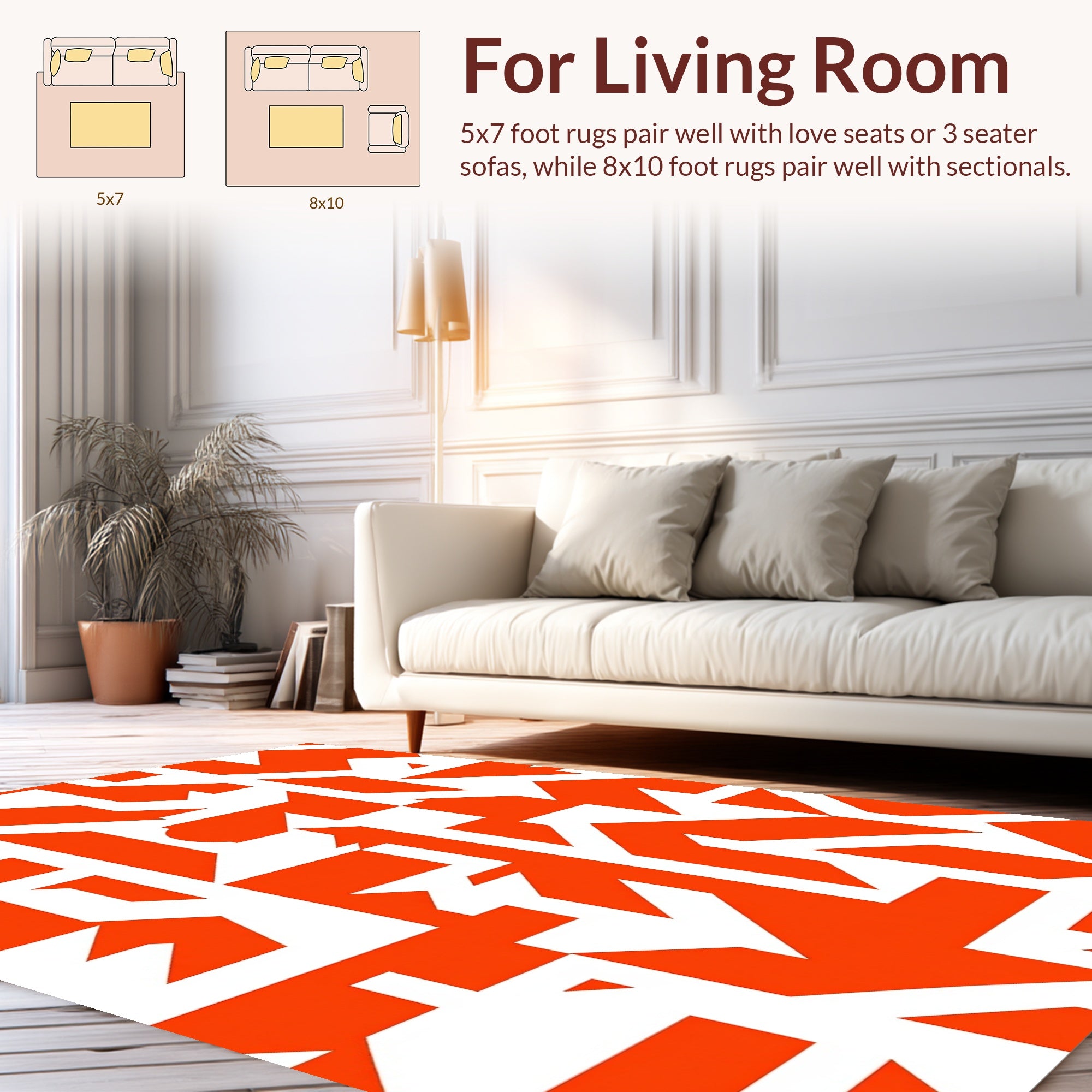 Bold Geometric Orange and White Abstract Rug