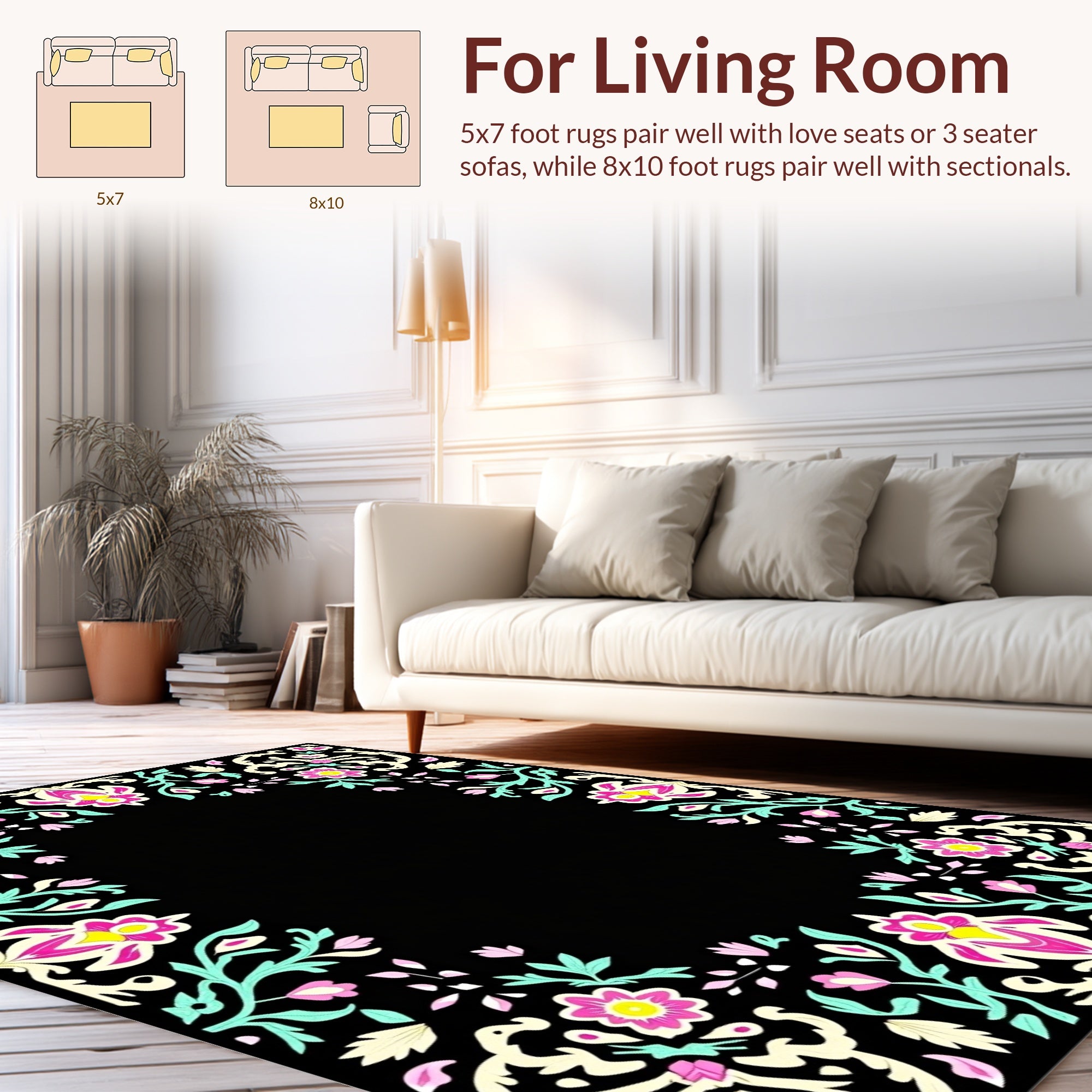 Vibrant Floral Border Pattern Design Rug