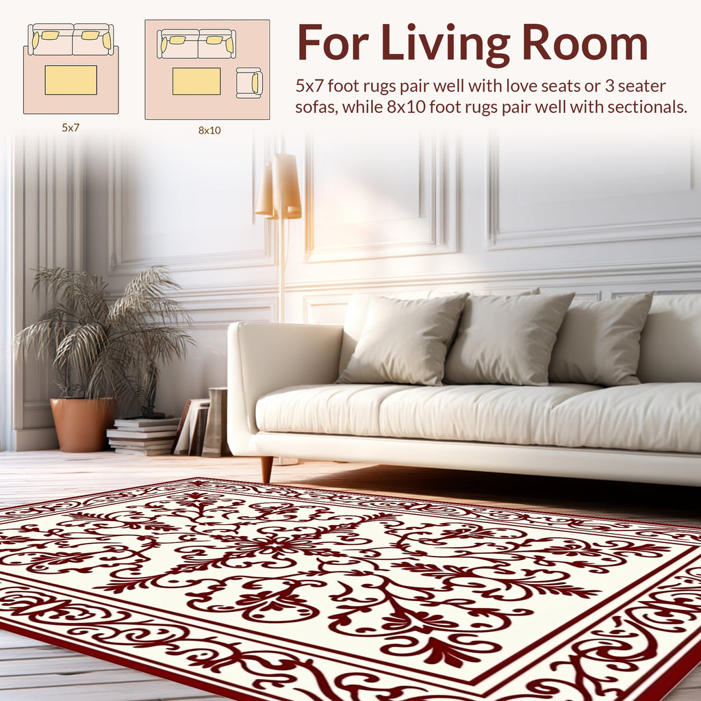 Ornate Scrollwork Botanical Pattern Rug