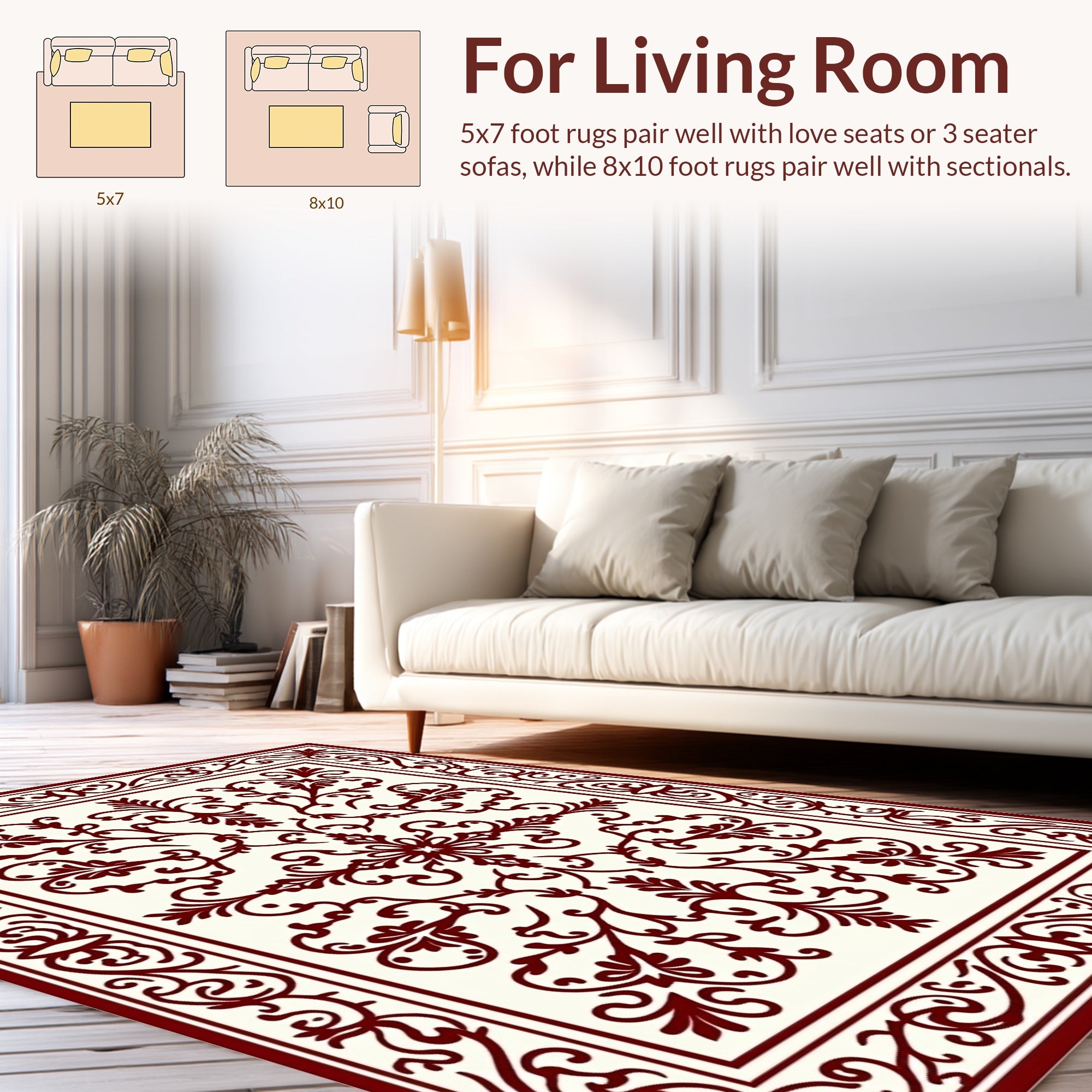 Ornate Scrollwork Botanical Pattern Rug