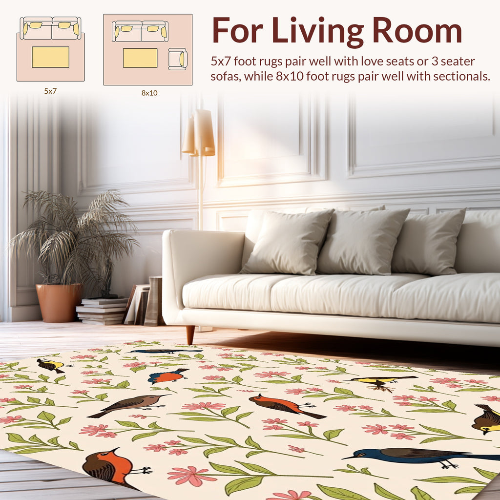 Charming Birds and Flowers Pattern Rug