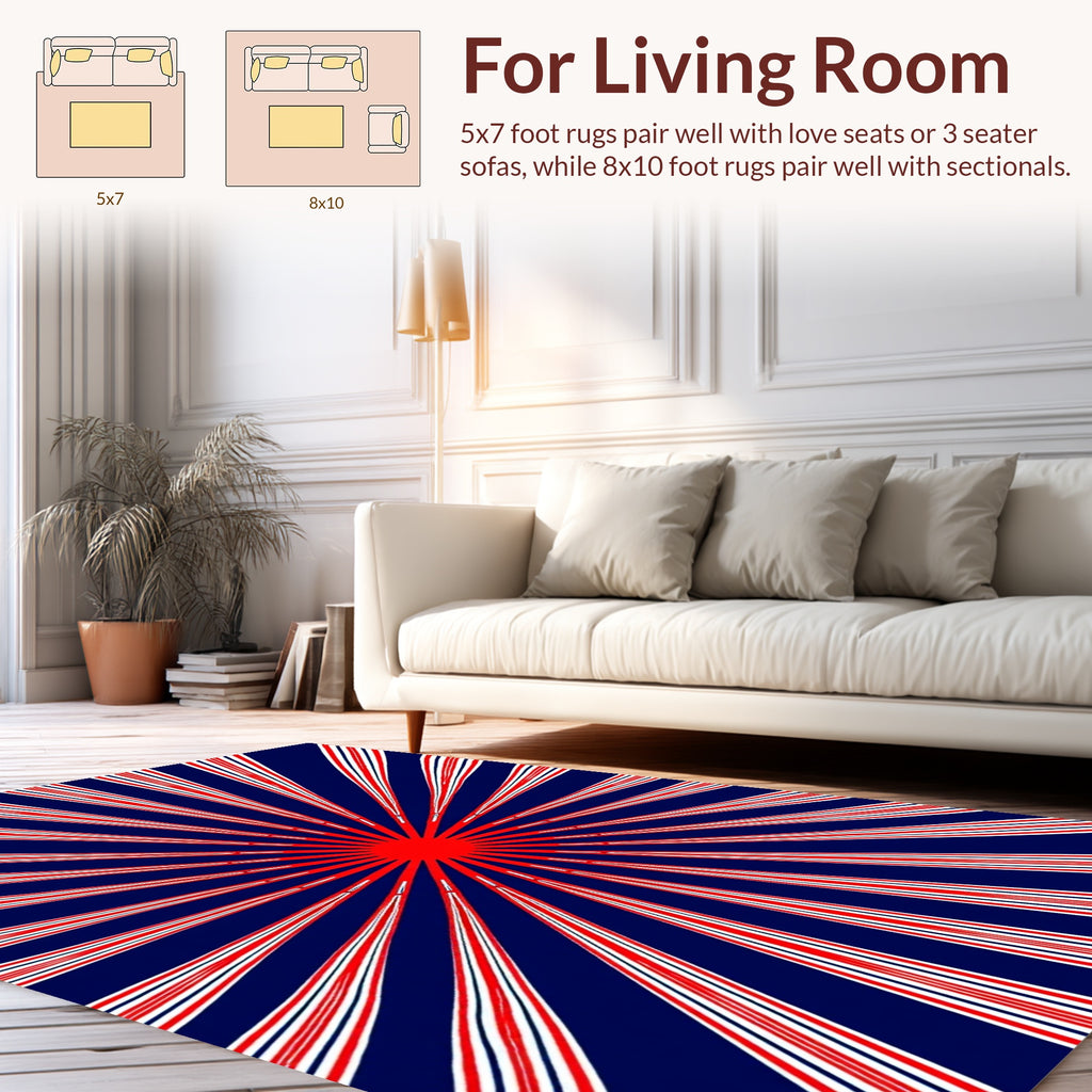 Radiating Red White Blue Rays Rug