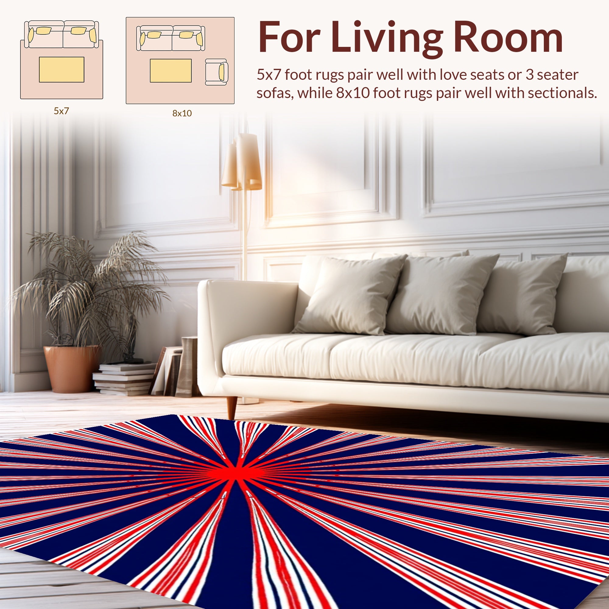 Radiating Red White Blue Rays Rug