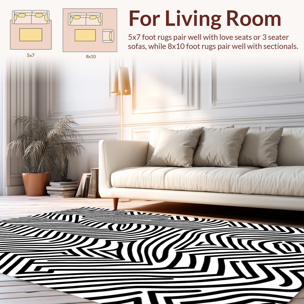 Abstract Black White Maze Design Rug