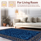 Deep Blue Ornate Floral Medallion Pattern Rug