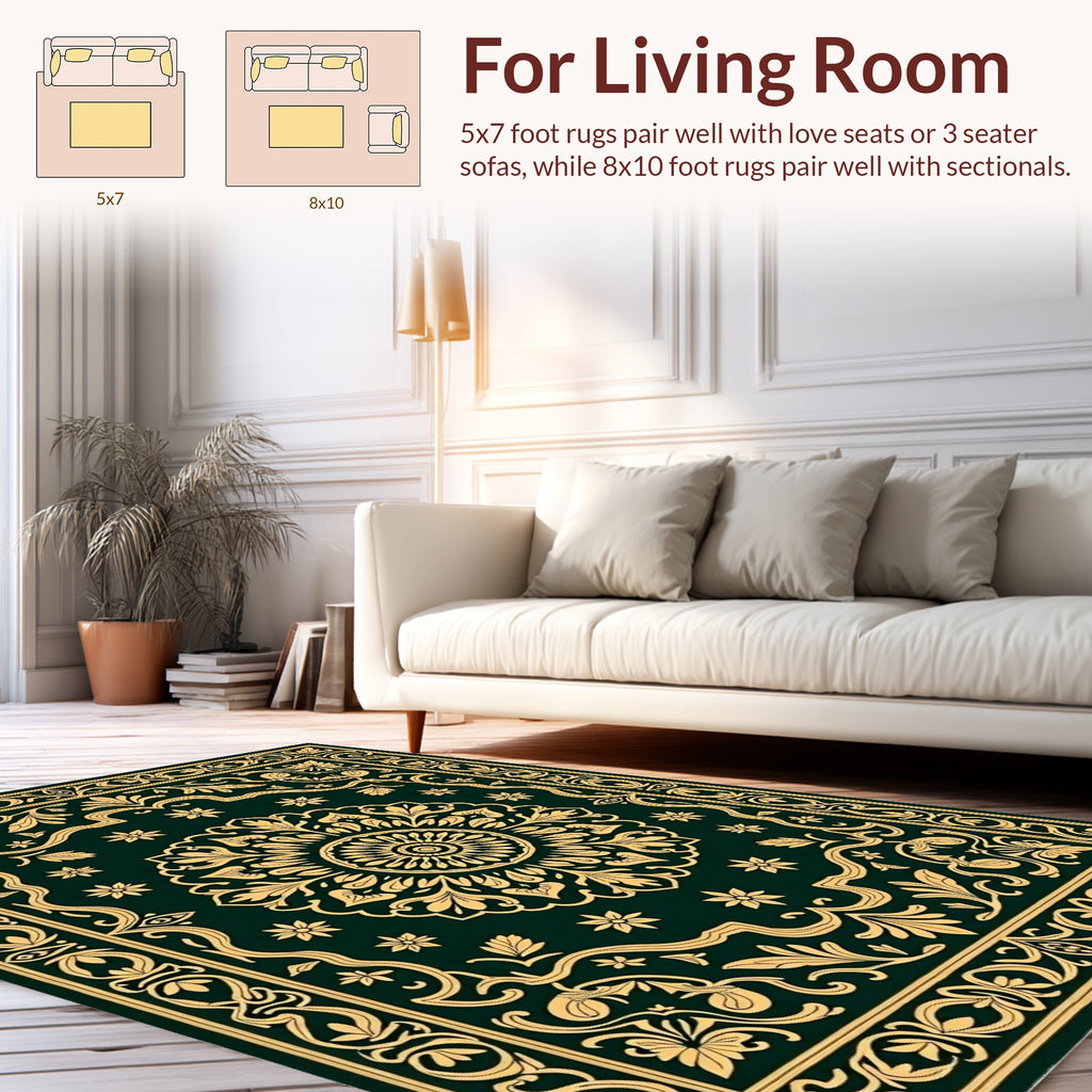 Vintage Floral Green Gold Pattern Rug