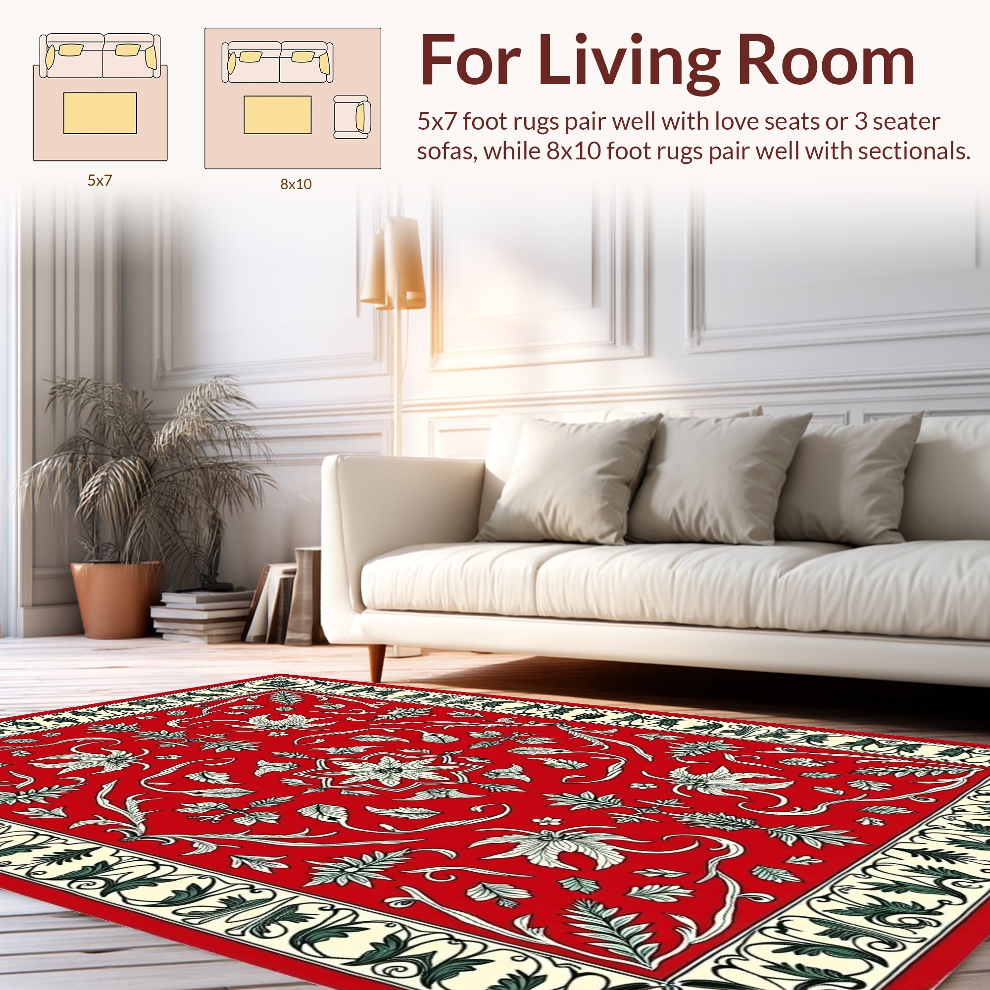 Classic Floral Vine Red Cream Rug