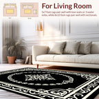Elegant Black Ivory Classic Floral Design Rug