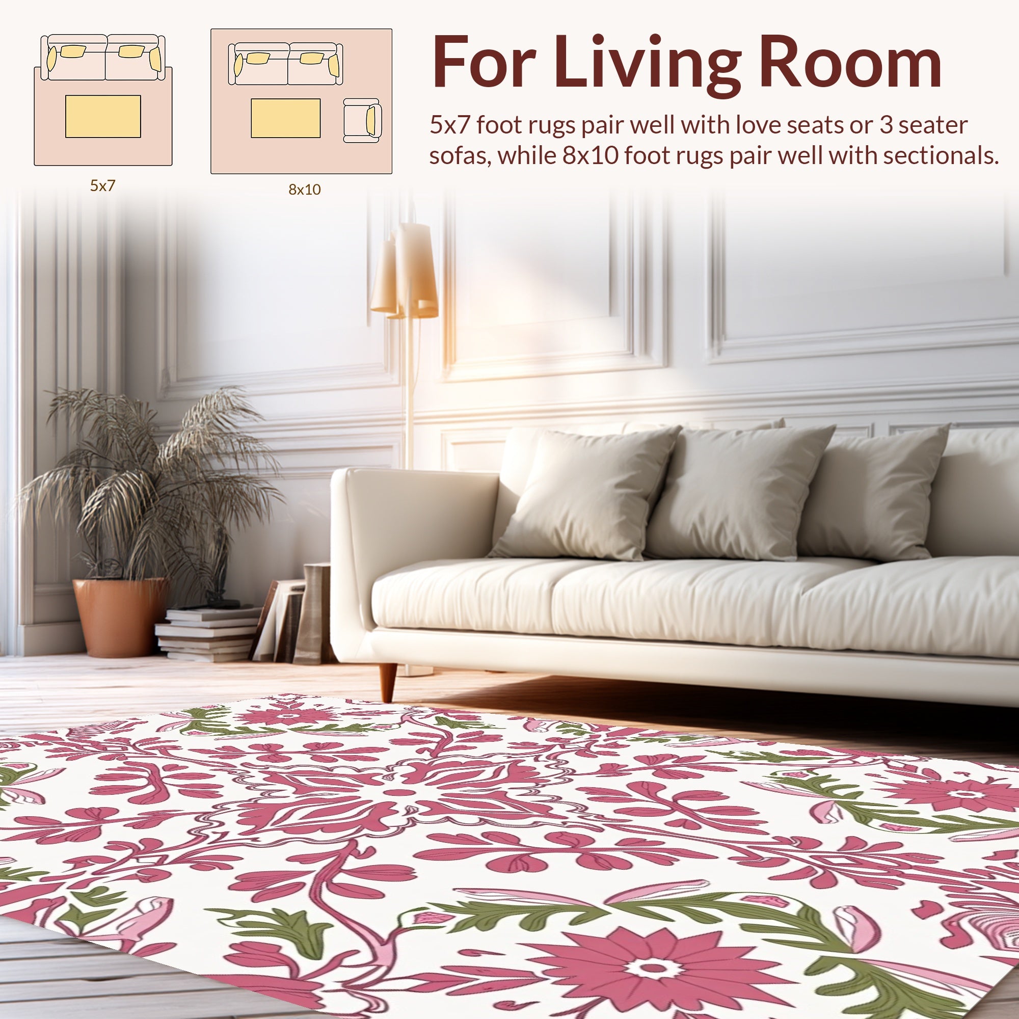 Pink Leaf Flower Ornamental Design Rug