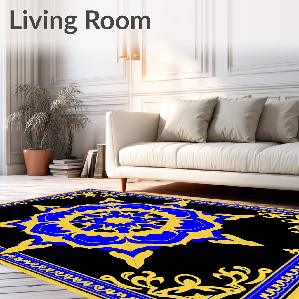 Royal Blue Golden Starburst Medallion Rug