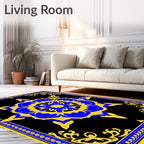 Royal Blue Golden Starburst Medallion Rug
