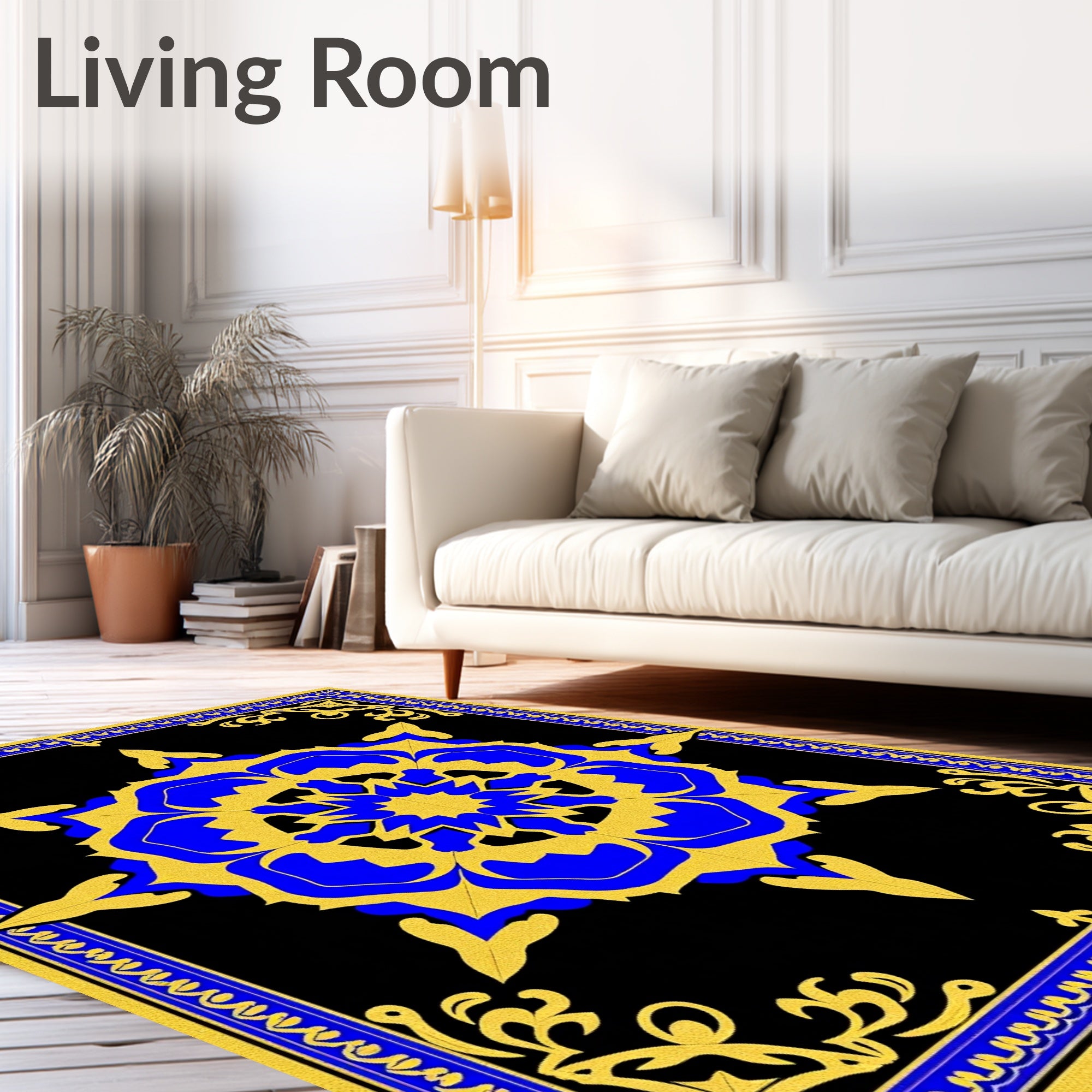 Royal Blue Golden Starburst Medallion Rug