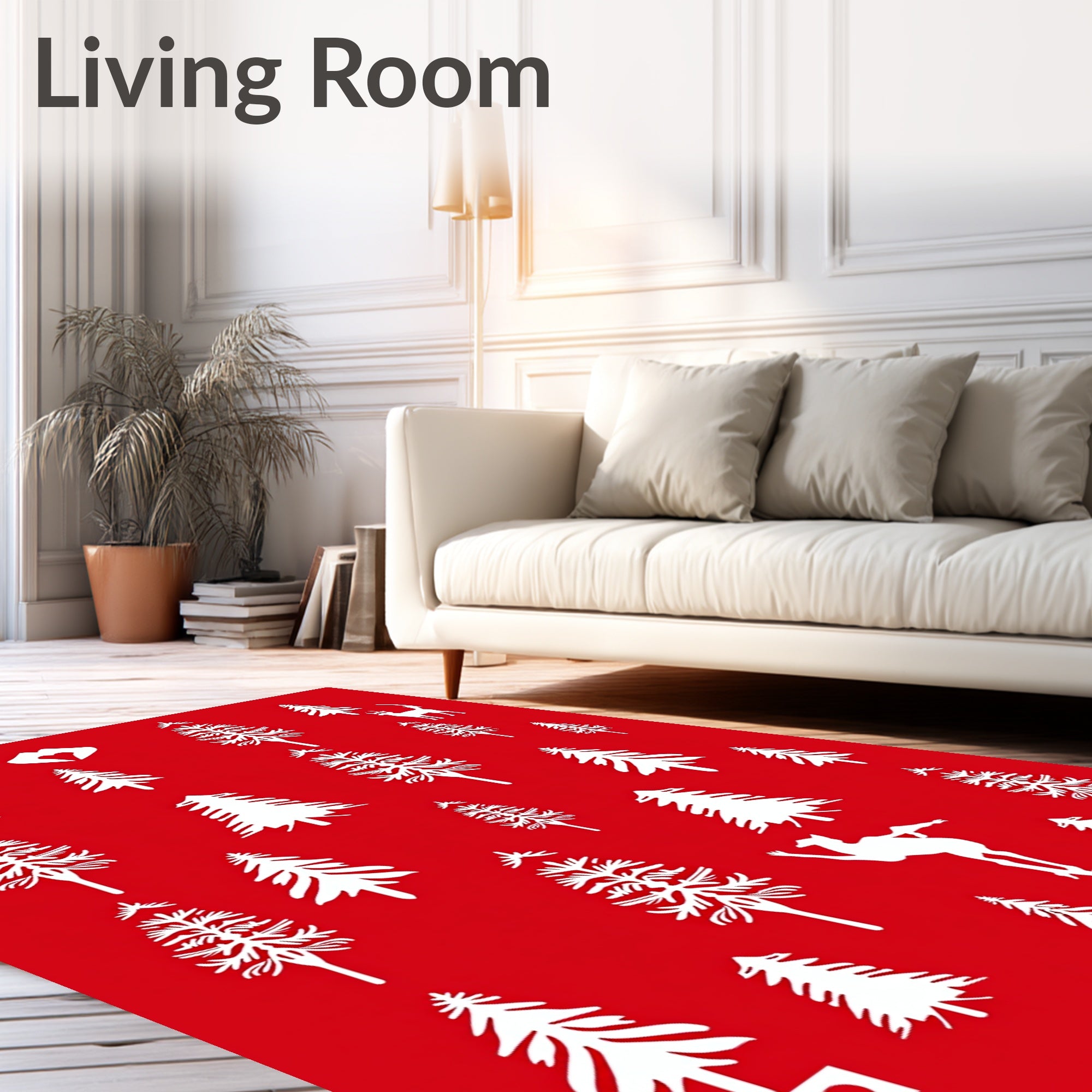 Red Forest Wildlife Trees Rug