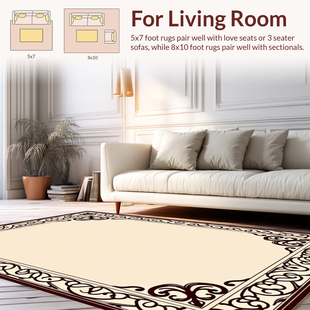 Elegant Black Scrollwork Decorative Frame Rug