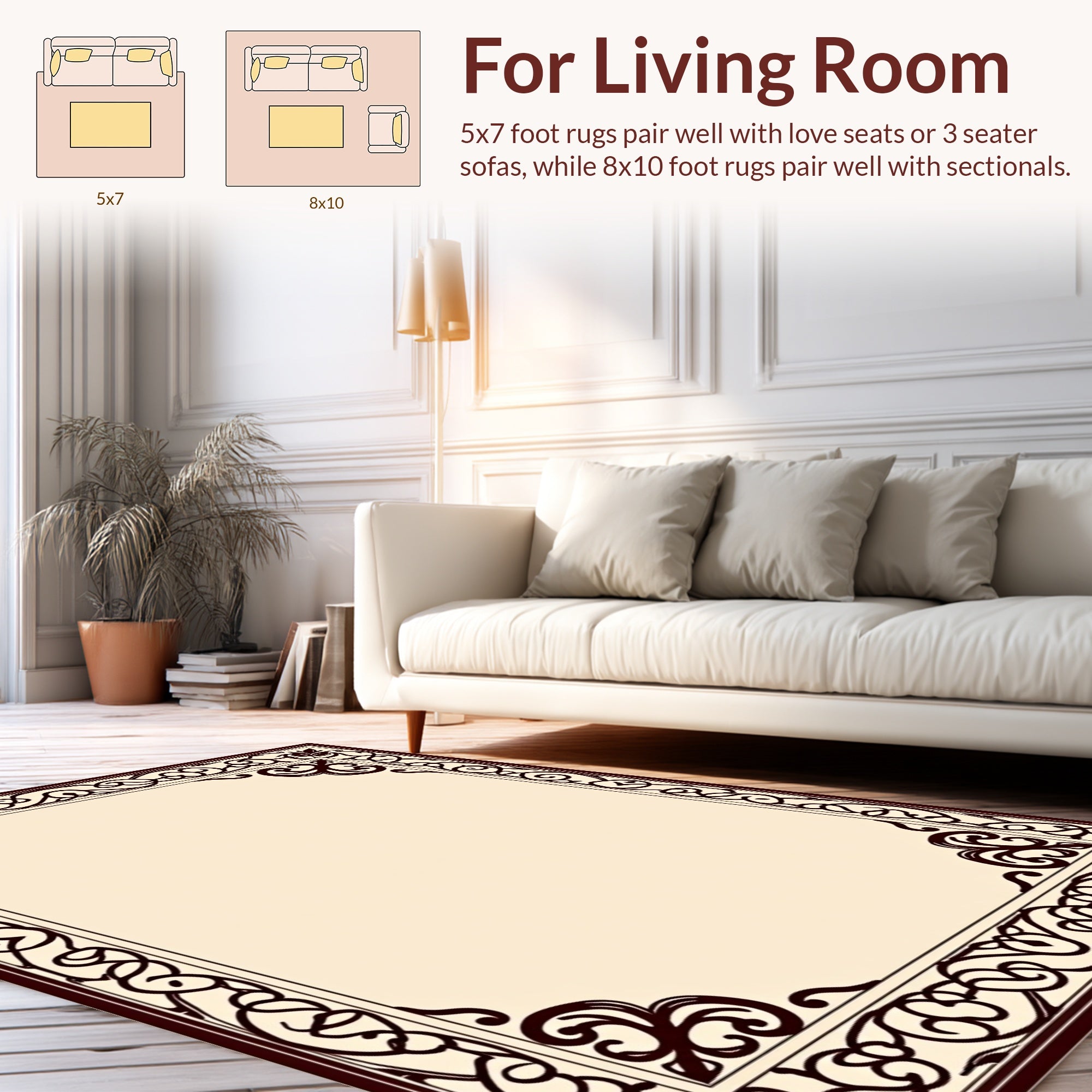Elegant Black Scrollwork Decorative Frame Rug