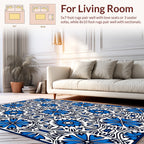 Blue Tiled Floral Geometric Pattern Rug