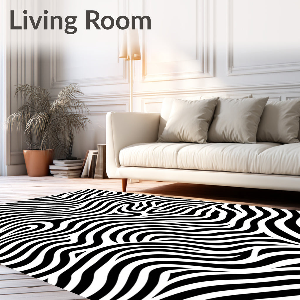 Bold Black White Wavy Stripes Rug