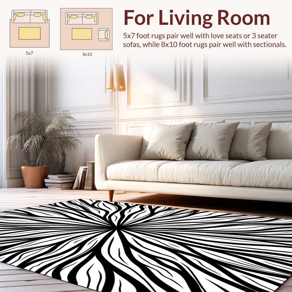 Radial Swirl Black White Pattern Rug