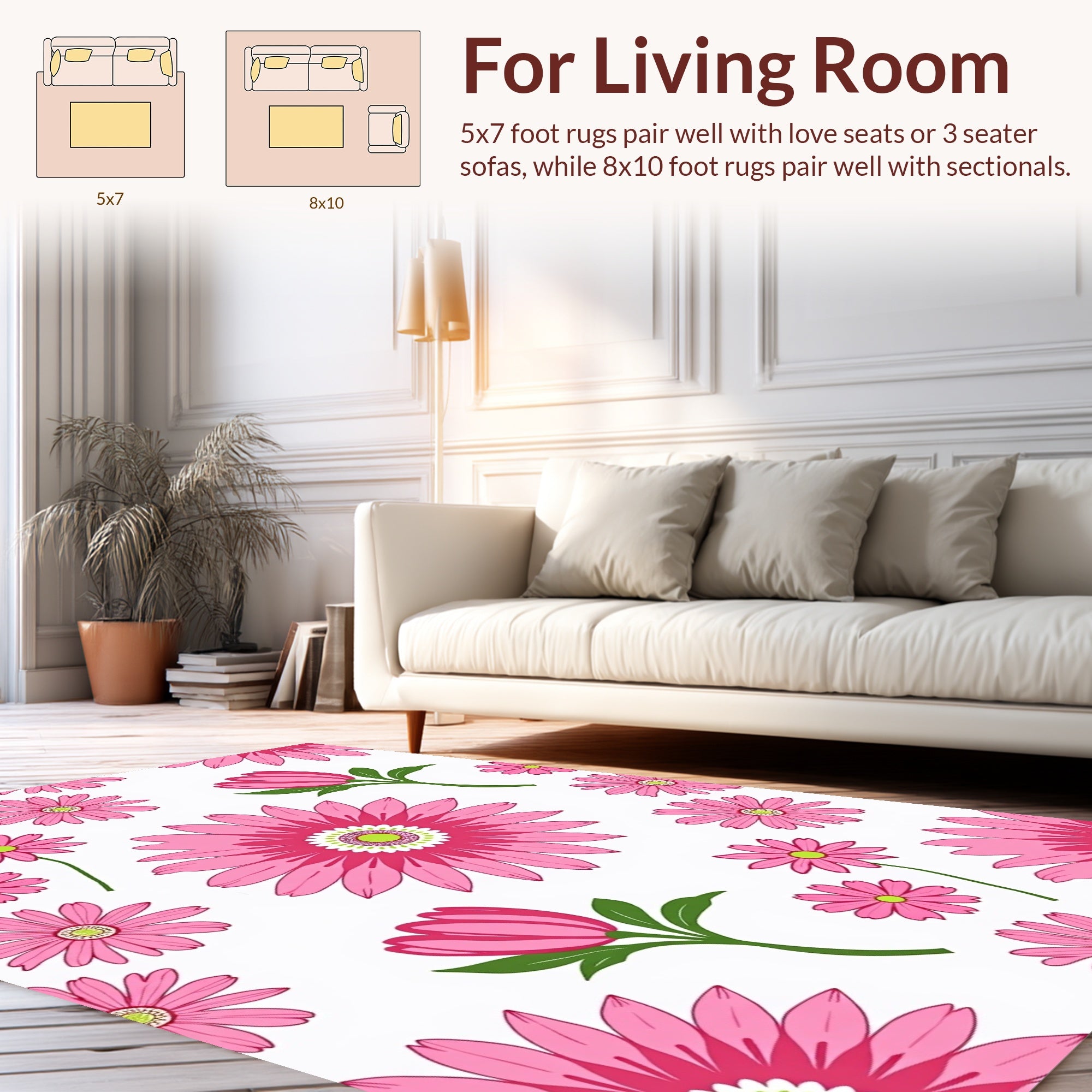 Vibrant Pink Daisy Pattern Rug