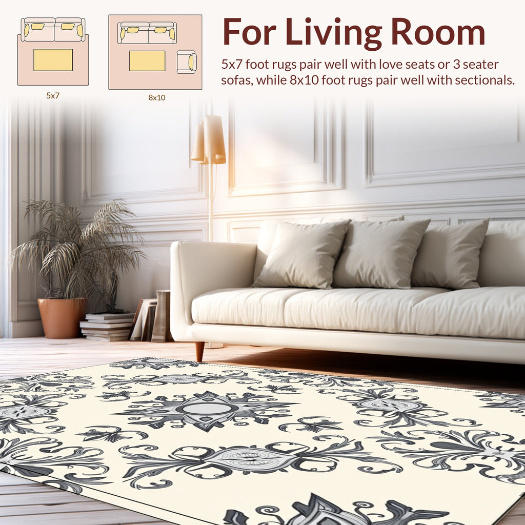 Elegant Gray Floral Motif Pattern Rug