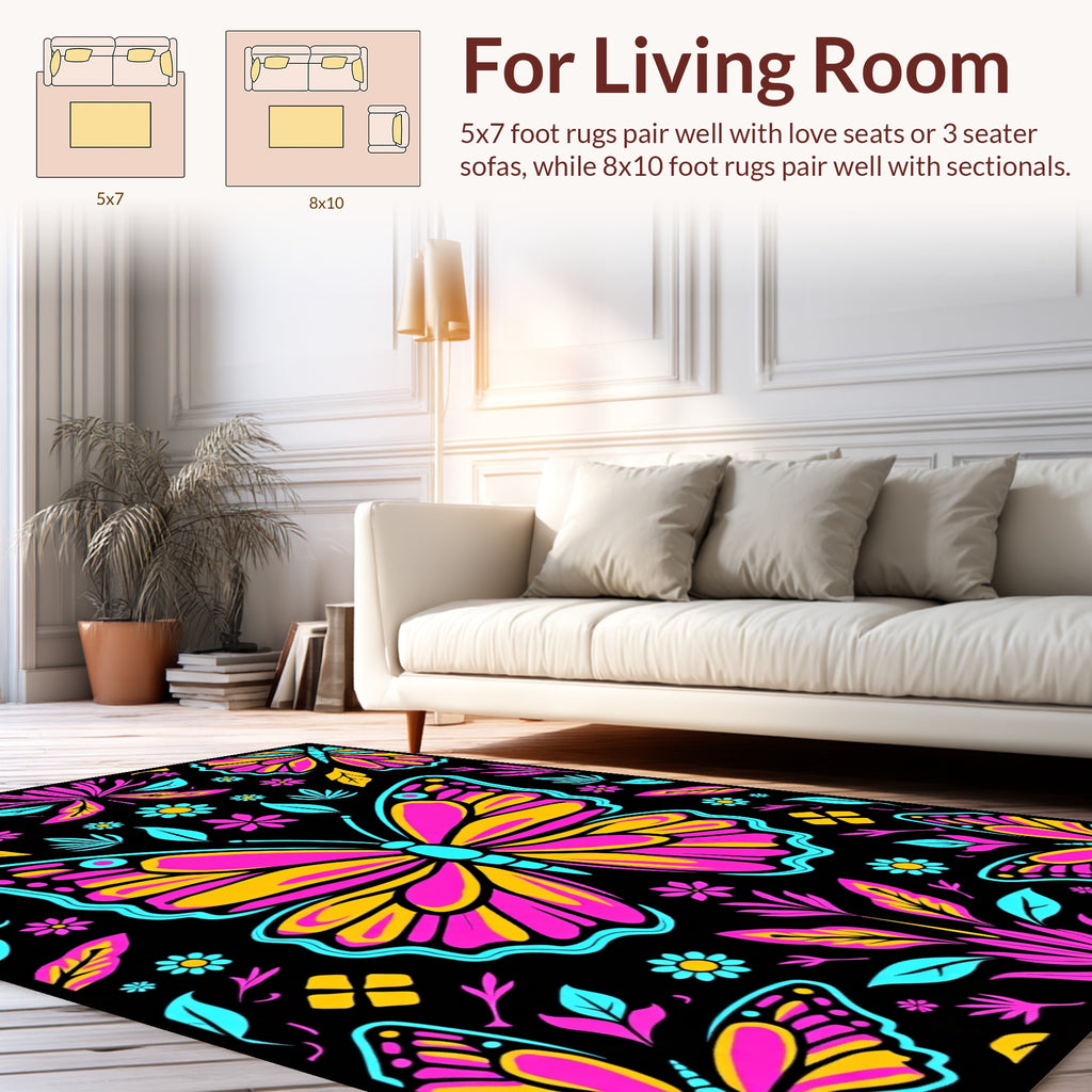 Bold Butterfly Floral Pattern Rug