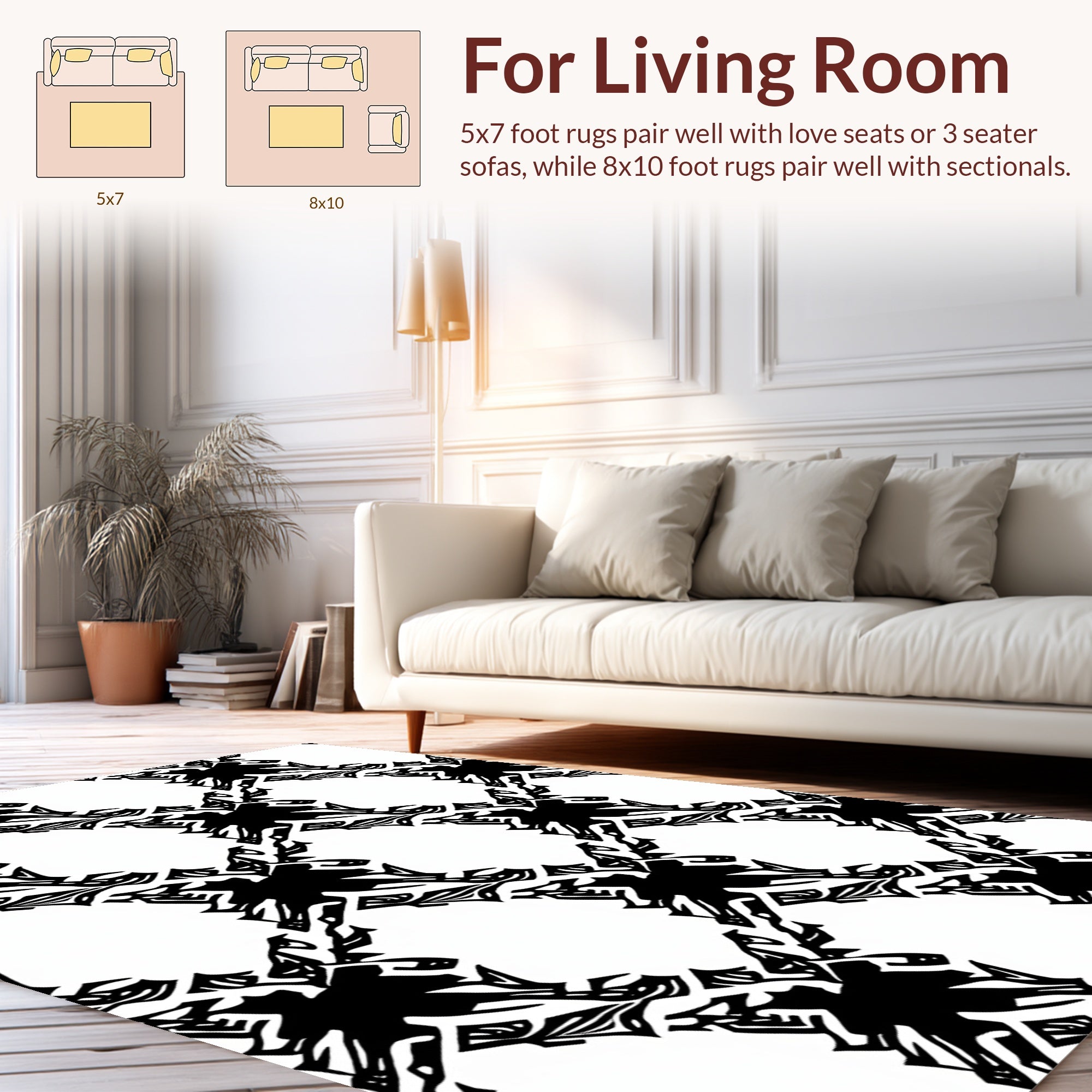 Bold Black White Interlocking Shapes Rug