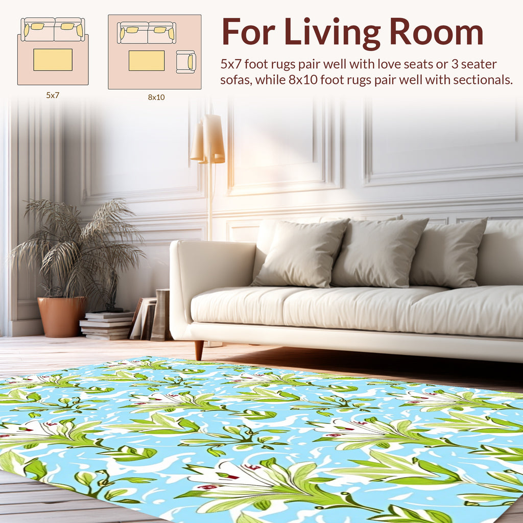 Light Blue Floral Art Nouveau Pattern Rug