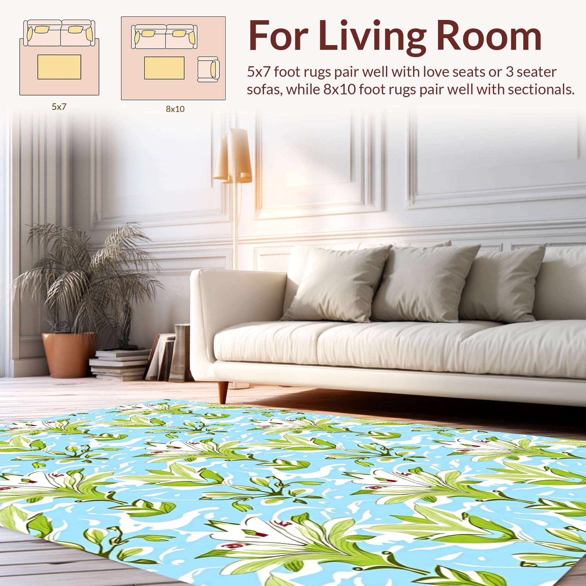 Light Blue Floral Art Nouveau Pattern Rug