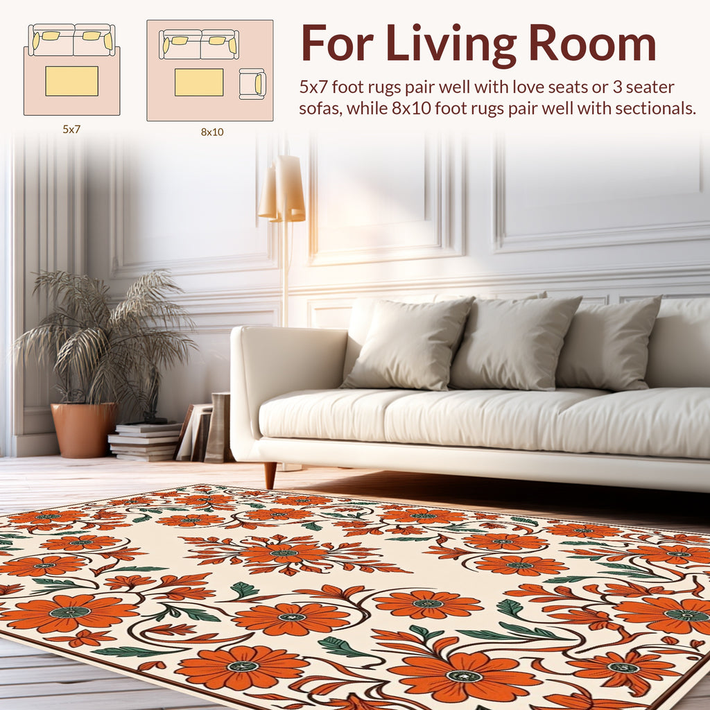 Vintage Floral Red Beige Arrangement Design Rug
